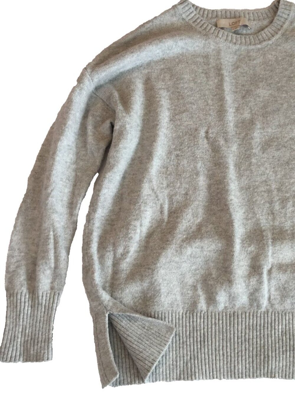 LOFT GRAY KNIT CREWNECK PULLOVER STRETCH COTTON BLEND SWEATER WOMENS M 42"x25.5"